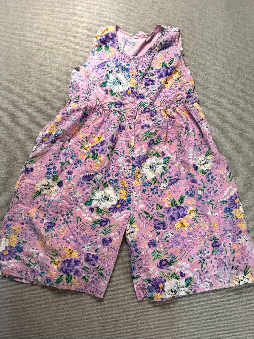 Vintage Sita Pink Floral Button Front Culotte Romper Jumpsuit Cottagecore Medium